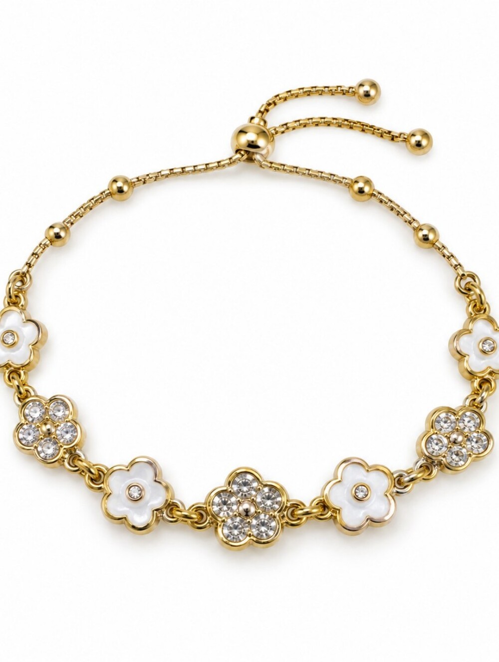 Gold-Tone Floral Crystal Bracelet Adjustable